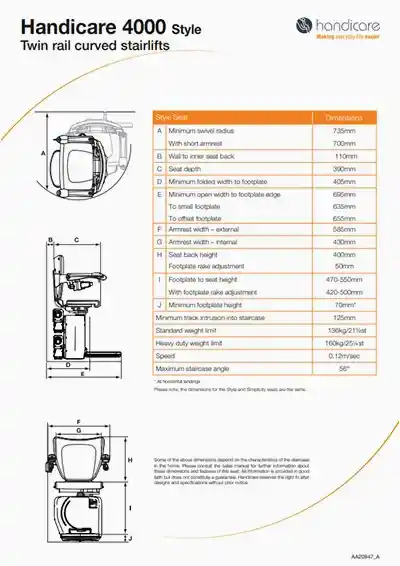 Handicare 4000 Style Koltuk Ölçüleri